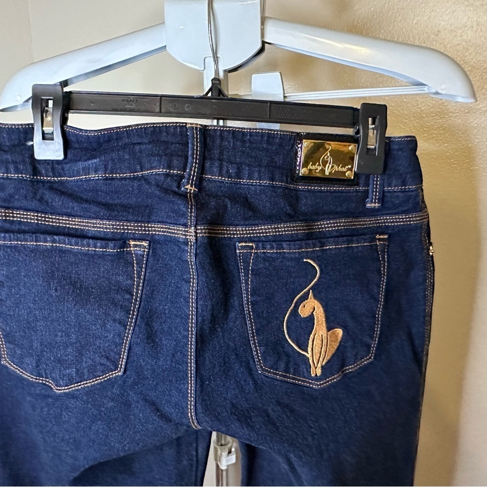 Baby Phat Y2K Dark Indigo Flare Jeans with Gold Accents